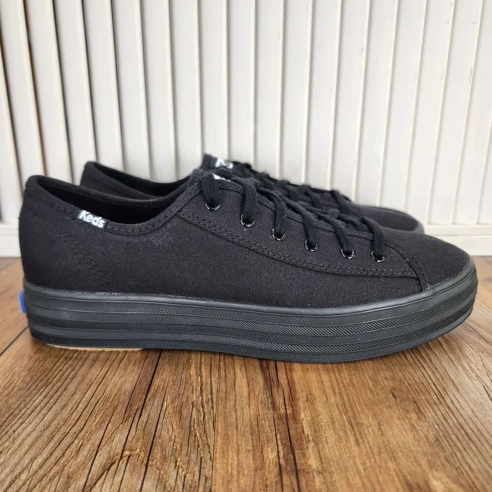 Keds Triple Kick Organic Cotton Platform Shoes Womens Sz 8 Black Canvas WF64855